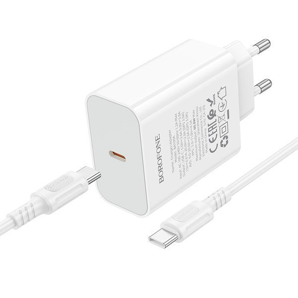 Мережевий зарядний пристрій з кабелем BOROFONE BA109A Star single port PD40W charger set (C to C) (EU) White