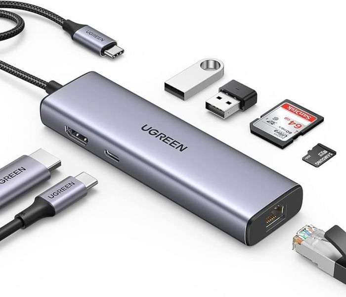 USB-хаб UGREEN CM512 USB-C to 2*USB3.0+HDMI+RJ45+SD&TF +PD port Converter