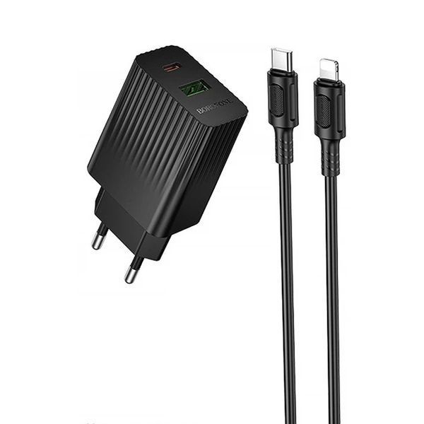 Мережевий зарядний пристрій BOROFONE BAS76A Source PD30W+QC3.0 charger set(C to iP) Black