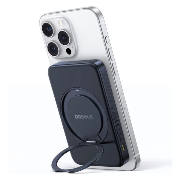 Внешний аккумулятор Baseus PicoGo Qi2 Magnetic Power Bank with Rotatable Stand 5000mAh 20W Cosmic Black (с Simply Series Charging Cable Type-C