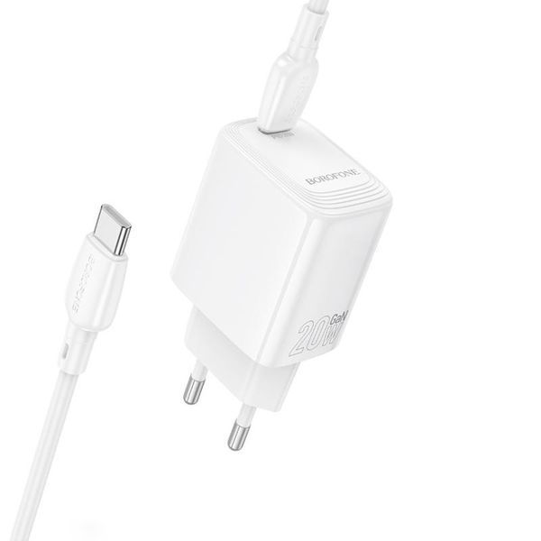 Мережевий зарядний пристрій з кабелем BOROFONE BN26 Fuente single-port PD20W charger set (C to C) (EU) White