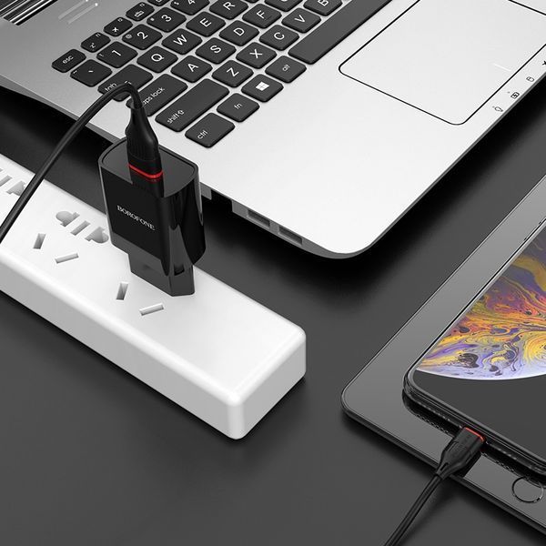 Сетевое зарядное устройство с кабелем BOROFONE BA20A Sharp single port charger set(Lightning) 10.5W Black
