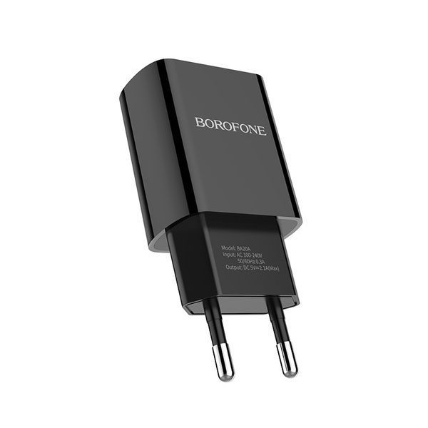 Сетевое зарядное устройство с кабелем BOROFONE BA20A Sharp single port charger set(Lightning) 10.5W Black