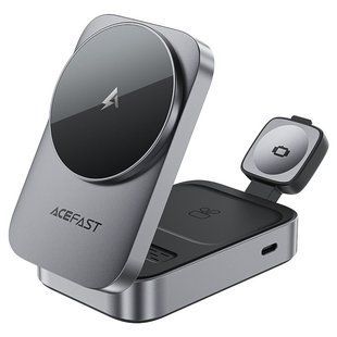 Бездротовий зарядний пристрій ACEFAST E22 Desktop 3-in-1 Wireless Charging holder Metal Gray