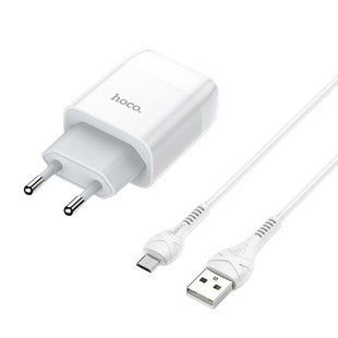Мережевий зарядний пристрій з кабелем HOCO C73A Glorious dual port charger set(Micro) 12W White