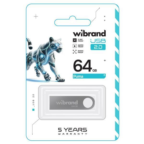Флеш-накопитель Wibrand USB 2.0 Puma 64Gb Silver