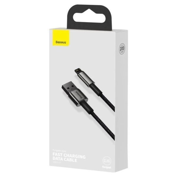 Кабель Baseus Tungsten Gold Fast Charging Data Cable USB to iP 2.4A 2m Black