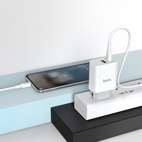 Мережевий зарядний пристрій з кабелем HOCO C80A Rapido PD20W+QC3.0 charger set (Type-C TO Type-C)(EU) White