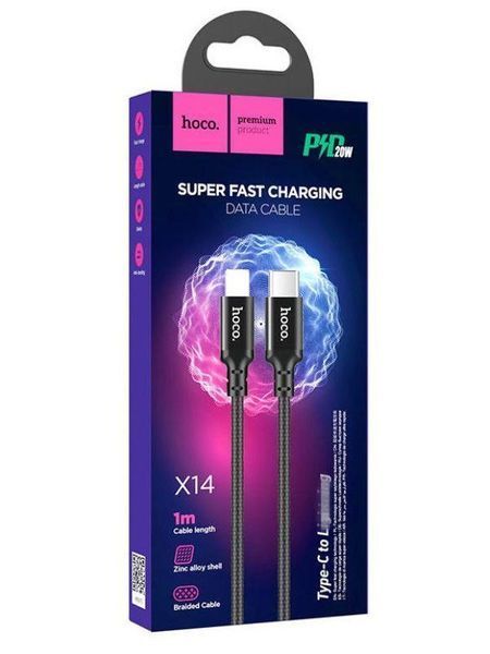 Кабель HOCO X14 Type-C to iP 3A, 20W, 1m, nylon, алюминиевые подключения, Black