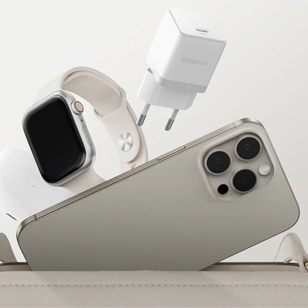 Сетевое зарядное устройство с кабелем Baseus Palm Fast Charger 1C 20W EU Moon White set USB-C to iP 20W 1m