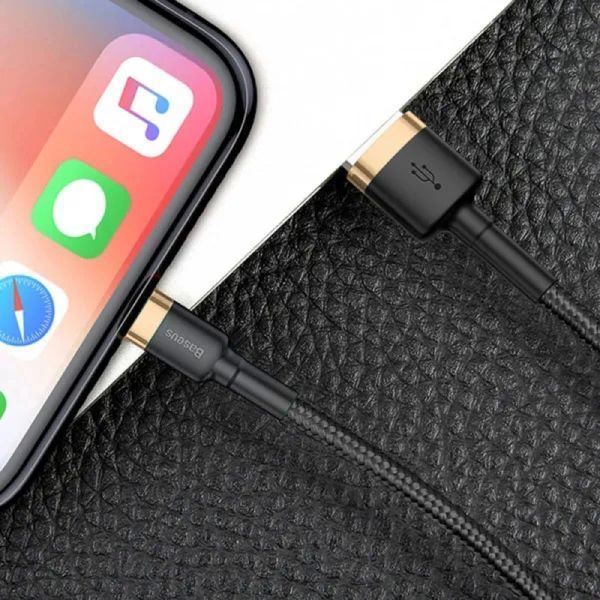 Кабель Baseus Cafule Cable USB For Lightning 2.4A 1m Gold+Black