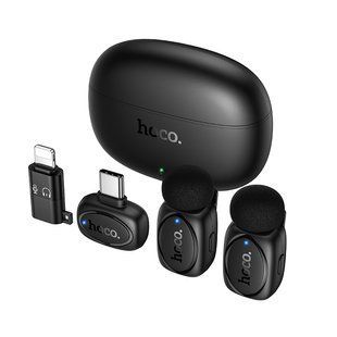 Беспроводная микрофонная система HOCO L19 Graceful dual-mic (iP/Type-C) Black
