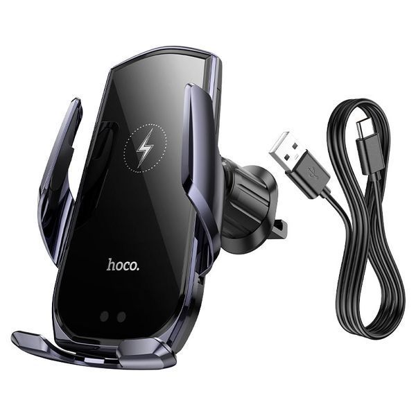 Автодержатель для телефона с БЗУ HOCO CA202 Plus Enlightener infrared induction wireless charging car holder(air outlet) Black metal gray