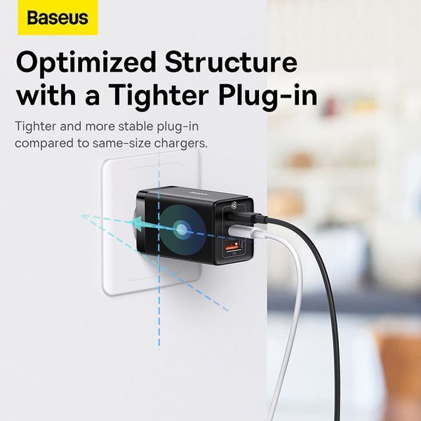 Мережевий зарядний пристрій з кабелем Baseus GaN5 Pro Fast Charger 2C+U 65W EU Black(Baseus Xiaobai charging Cable Type-C to Type-C 100W)