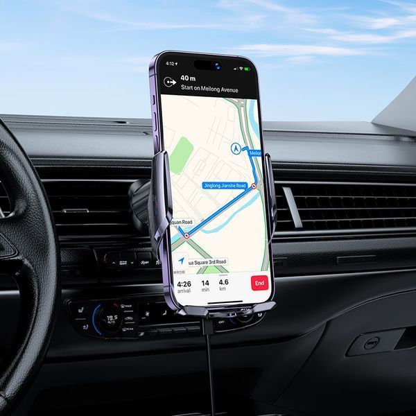 Автодержатель для телефона с БЗУ HOCO CA202 Plus Enlightener infrared induction wireless charging car holder(air outlet) Black metal gray