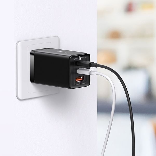 Мережевий зарядний пристрій з кабелем Baseus GaN5 Pro Fast Charger 2C+U 65W EU Black(Baseus Xiaobai charging Cable Type-C to Type-C 100W)