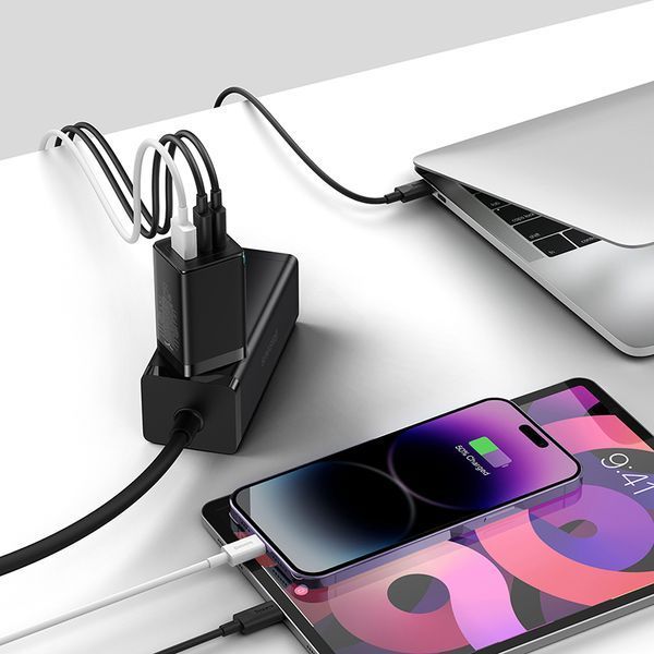 Мережевий зарядний пристрій з кабелем Baseus GaN5 Pro Fast Charger 2C+U 65W EU Black(Baseus Xiaobai charging Cable Type-C to Type-C 100W)