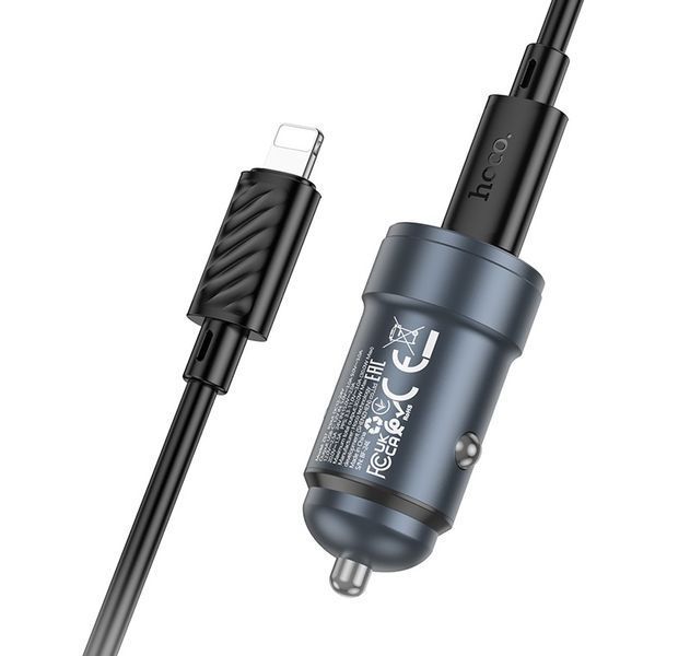 Автомобильное зарядное устройство HOCO Z57 Glorious single-port PD30W Car Charger Set (C to iP) Metal Gray