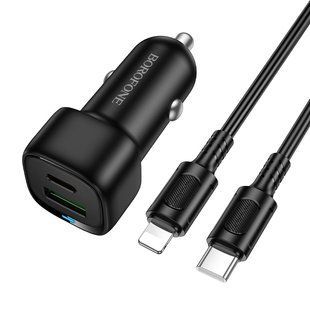 Автомобільний зарядний пристрій BOROFONE BZ34B Cloud PD38W(1C1A) car charger set(C to iP) Black
