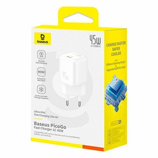 Сетевое зарядное устройство для Baseus PicoGo GaN Fast Charger 1C 45W EU Moon White