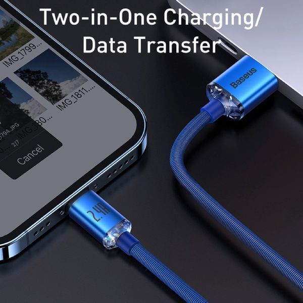 Кабель Baseus Crystal Shine Series Fast Charging Data Cable USB to iP 2.4A 2m Blue