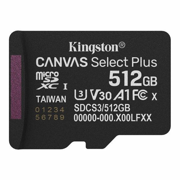 Карта памяти microSDXC (UHS-1 U3) Kingston Canvas Select Plus Gen3 512Gb class 10 А1 V30 (R-150MB/s)