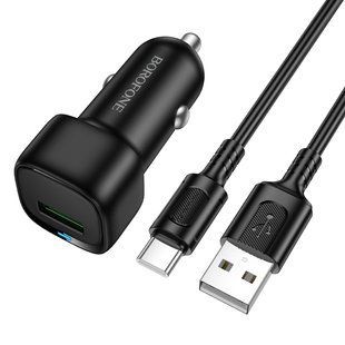 Автомобільний зарядний пристрій BOROFONE BZ34 Cloud single port QC3.0 car charger set(Type-C) Black