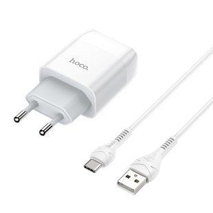Мережевий зарядний пристрій з кабелем HOCO C73A Glorious dual port charger set(Type-C) 12W White