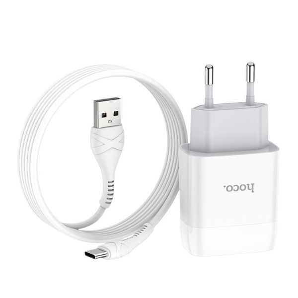 Мережевий зарядний пристрій з кабелем HOCO C73A Glorious dual port charger set(Type-C) 12W White