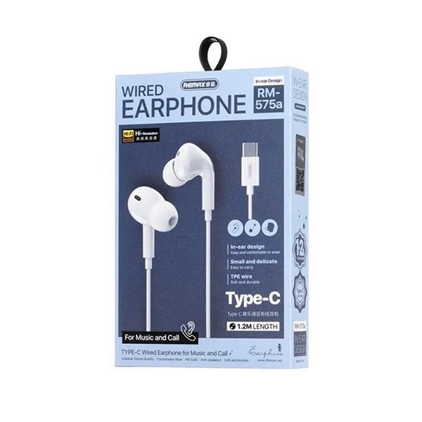 Навушники дротові REMAX Wired Earphones for Music and Call RM-575/a/i (Type-C) White