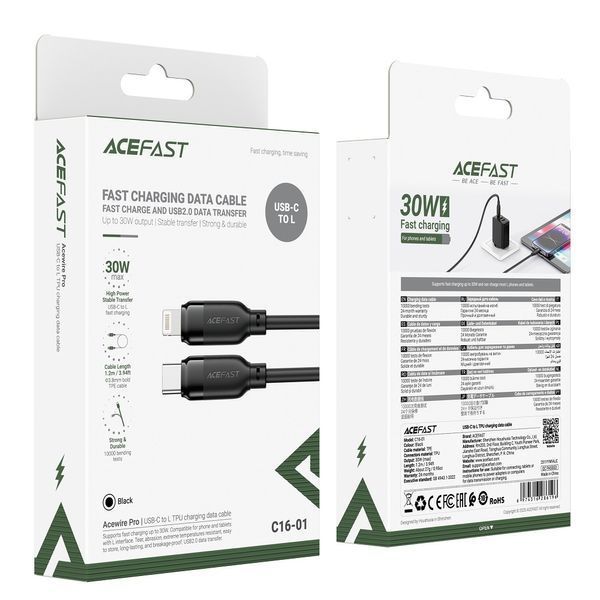Кабель ACEFAST C16-01 TPU USB-C to L Black