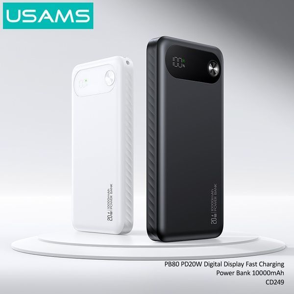 Зовнішній акумулятор Usams CD249 PB80 PD20W Digital Display Fast Charging 10000mAh White