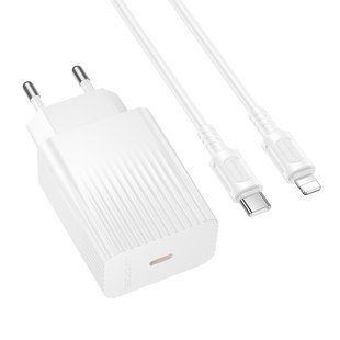 Мережевий зарядний пристрій з кабелем BOROFONE BAS73A Source single port PD20W charger set (C to iP) (EU) White
