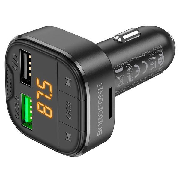 ОЗУ с FM-модулятором BOROFONE BC43 Flash QC3.0 car BT FM transmitter 18W Black