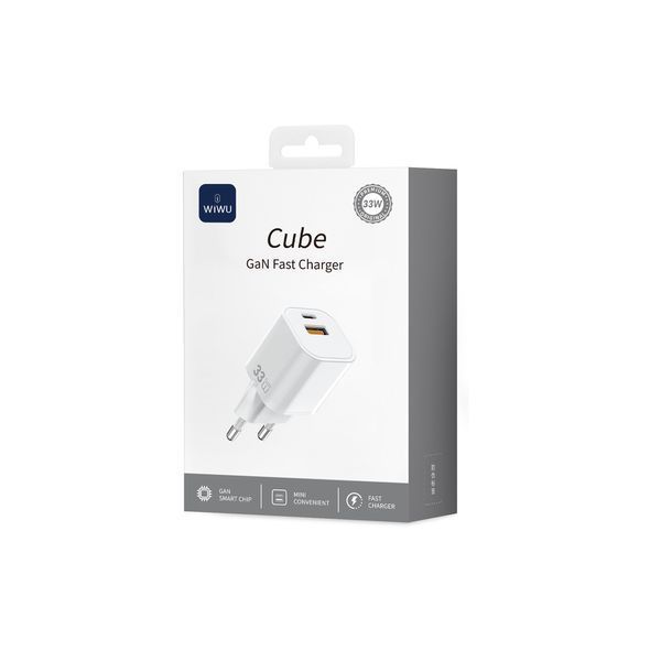 Мережевий зарядний пристрій WIWU 33W Cube GaN Fast Charger A+C Wi-G017 EU White