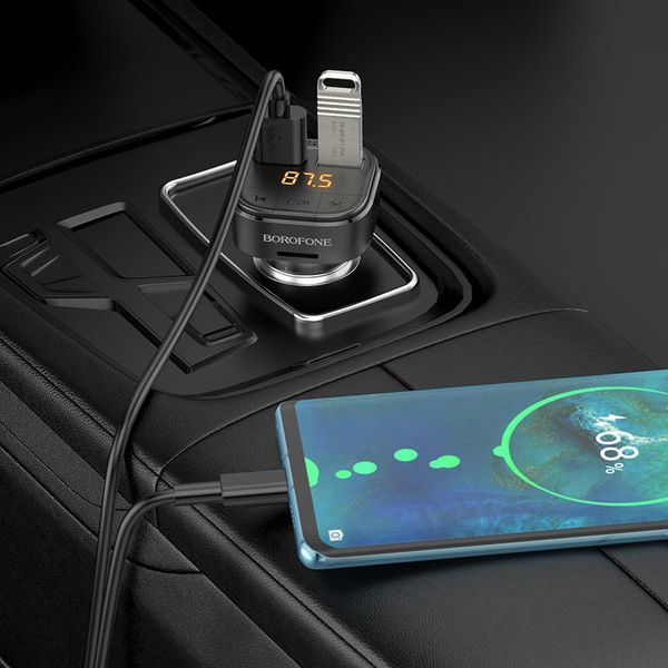 ОЗУ с FM-модулятором BOROFONE BC43 Flash QC3.0 car BT FM transmitter 18W Black