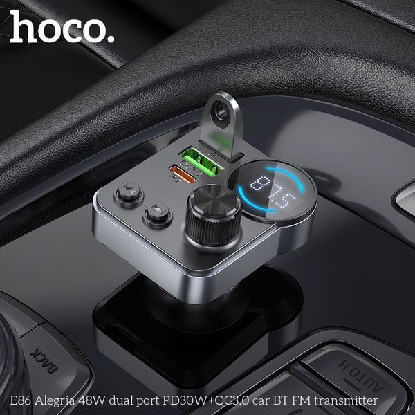 ОЗУ с FM-модулятором HOCO E86 Alegria 48W dual port PD30W+QC3.0 car BT FM transmitter Black
