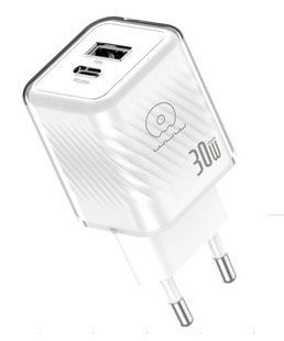 Мережевий зарядний пристрій WUW-C228 30W Gan Charger USB C + USB A white