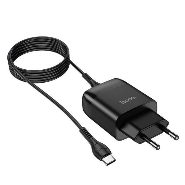 Сетевое зарядное устройство с кабелем HOCO C72Q Glorious single port QC3.0 charger set(Type-C) 18W Black
