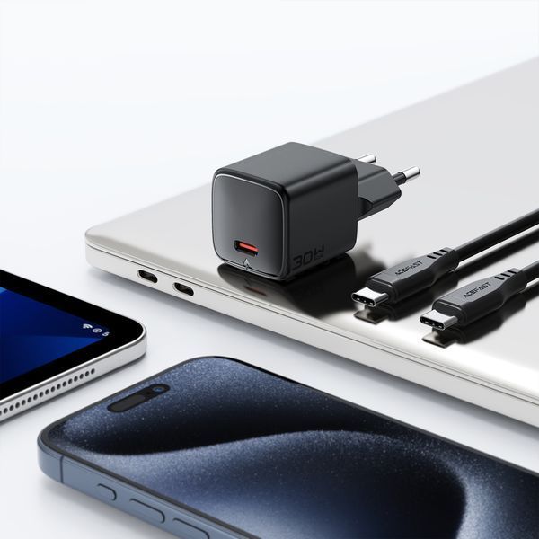 Мережевий зарядний пристрій ACEFAST A118 PD30W mini GaN USB-C fast charger Black