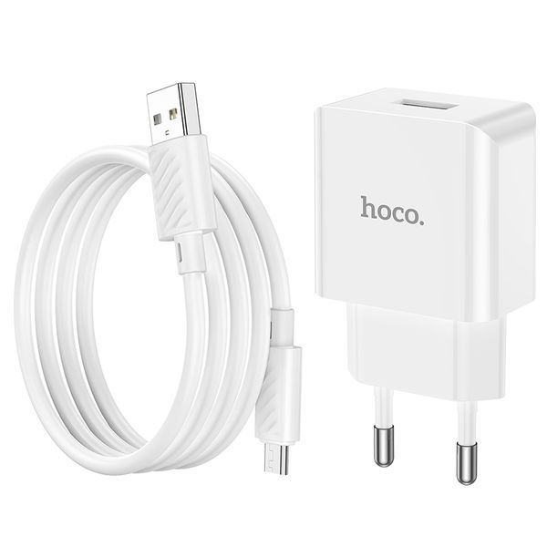 Сетевое зарядное устройство с кабелем HOCO C106A Leisure single port charger set(Micro) 10.5W White
