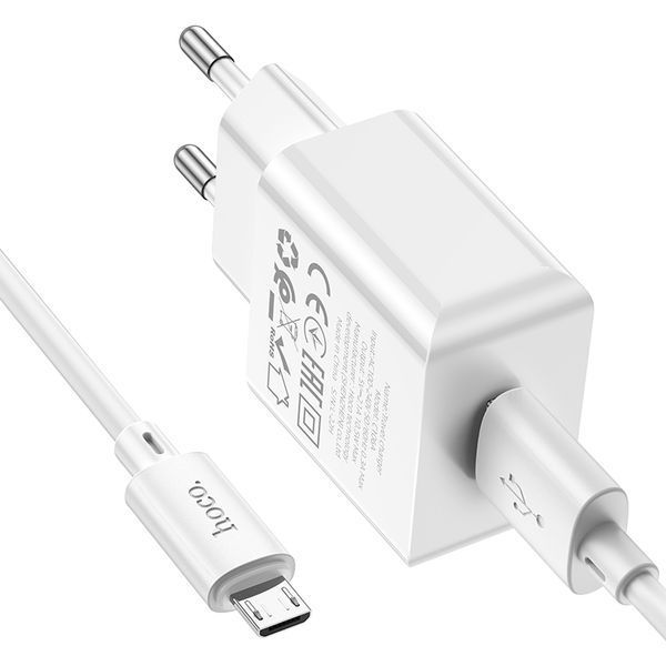 Сетевое зарядное устройство с кабелем HOCO C106A Leisure single port charger set(Micro) 10.5W White