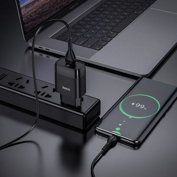Сетевое зарядное устройство с кабелем HOCO C72Q Glorious single port QC3.0 charger set(Type-C) 18W Black