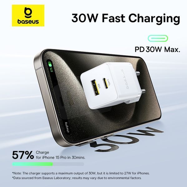 Мережевий зарядний пристрій Baseus Palm Fast Charger C+U 30W EU Moon White