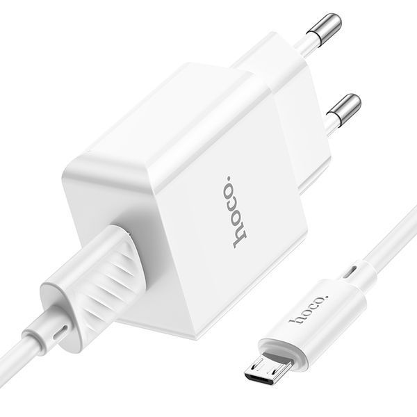 Сетевое зарядное устройство с кабелем HOCO C106A Leisure single port charger set(Micro) 10.5W White