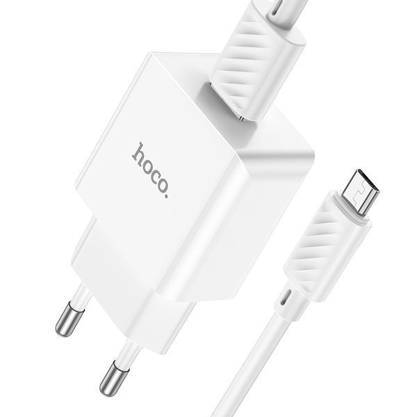 Сетевое зарядное устройство с кабелем HOCO C106A Leisure single port charger set(Micro) 10.5W White