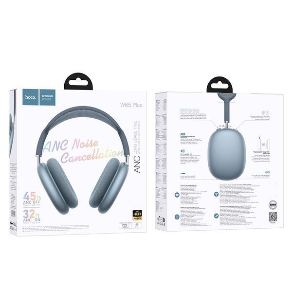 Беспроводные накладные наушники HOCO W65 Plus Happy ANC BT headphones Blue