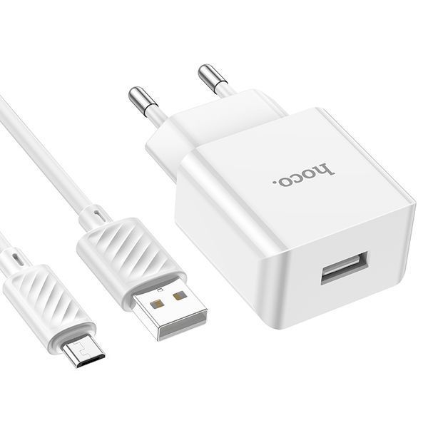 Сетевое зарядное устройство с кабелем HOCO C106A Leisure single port charger set(Micro) 10.5W White