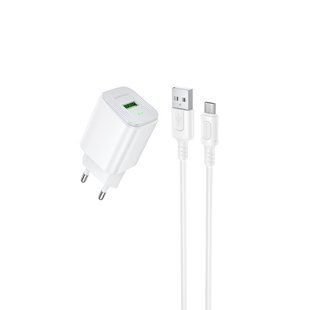 Мережевий зарядний пристрій з кабелем BOROFONE BAS82A Star single port QC3.0 charger set (Micro) (EU) White