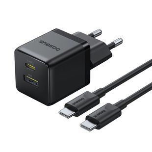Сетевое зарядное устройство с кабелем Baseus Palm Fast Charger C+U 30W EU Cluster Black